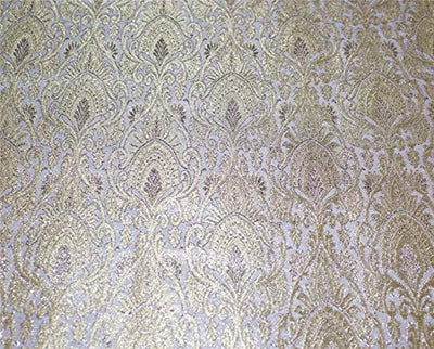 Silk Brocade Fabric Ivory x Metallic gold color 44" wide BRO655[6]