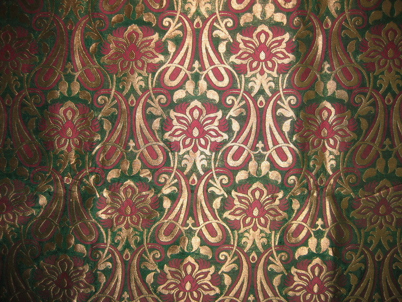 Silk Brocade Fabric Metallic Antique Gold,Pink &amp; Green BRO147[1]