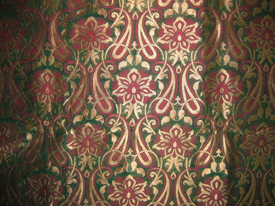 Silk Brocade Fabric Metallic Antique Gold,Pink &amp; Green BRO147[1]