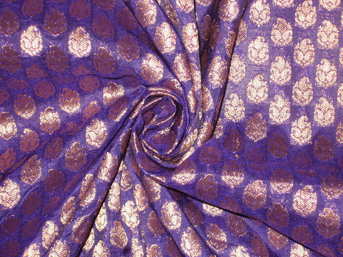 Silk Brocade Fabric Purplish Blue &amp; Antique Metallic Gold semi sheer 44" wide BRO146[3]