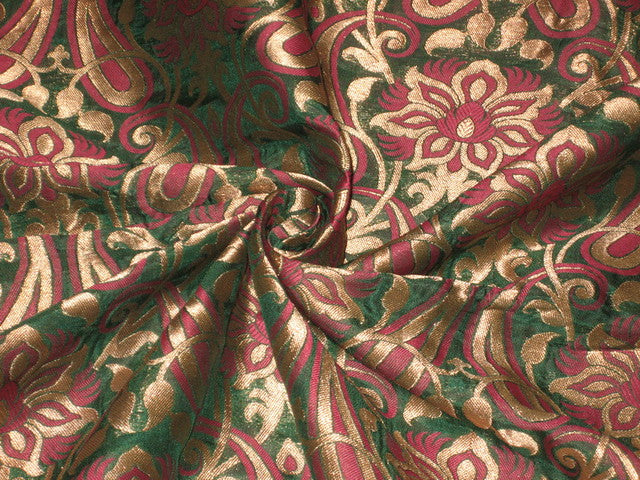 Silk Brocade Fabric Metallic Antique Gold,Pink &amp; Green BRO147[1]