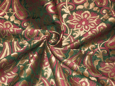 Silk Brocade Fabric Metallic Antique Gold,Pink &amp; Green BRO147[1]