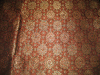 Spun Silk Brocade fabric Orange,Black &amp; Metallic Gold 44&quot;