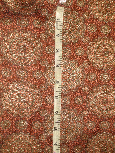 Spun Silk Brocade fabric Orange,Black &amp; Metallic Gold 44&quot;