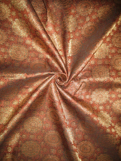 Spun Silk Brocade fabric Orange,Black &amp; Metallic Gold 44&quot;