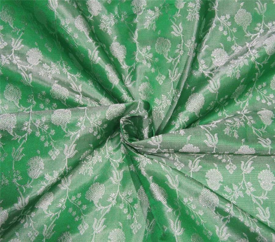 Silk brocade fabric green X silver 44" wide BRO661[3]