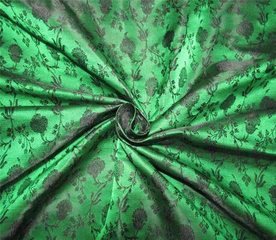 Silk brocade fabric green X BLACK 44" wide BRO661[4]