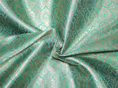 Brocade fabric pastel green x metallic gold color 44" wide Bro662A[3]