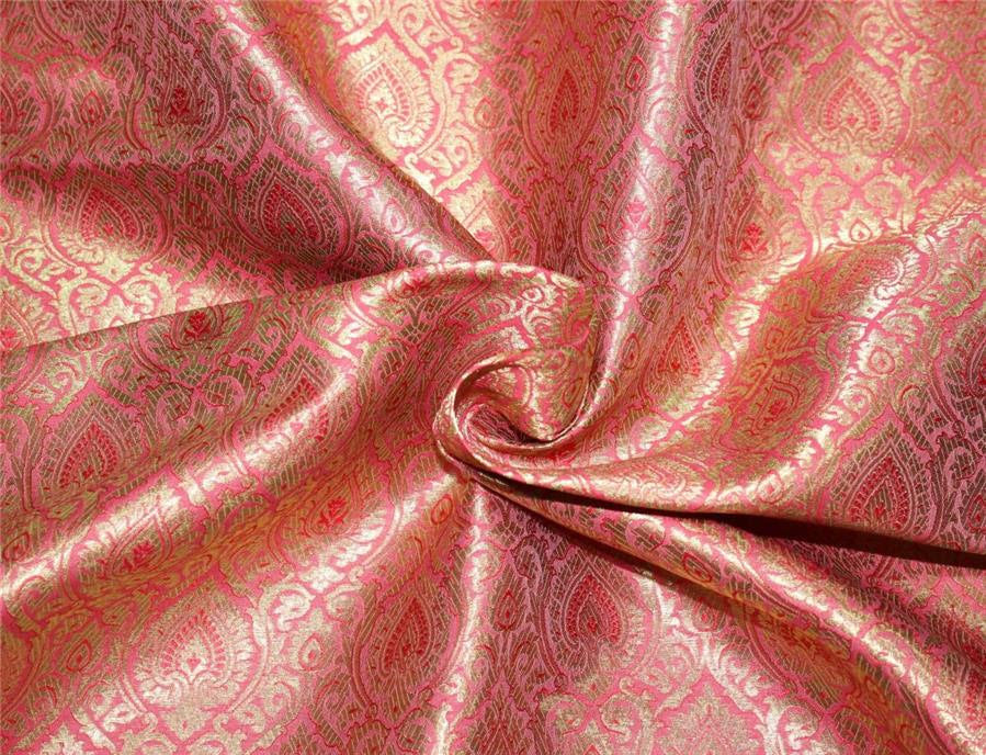 Brocade fabric candy pink x metallic god color 44" wide Bro662A[4]