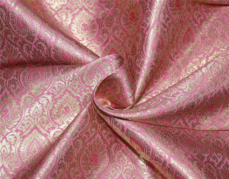 Brocade fabric party pink x metallic gold color 44" wide Bro662B[1]