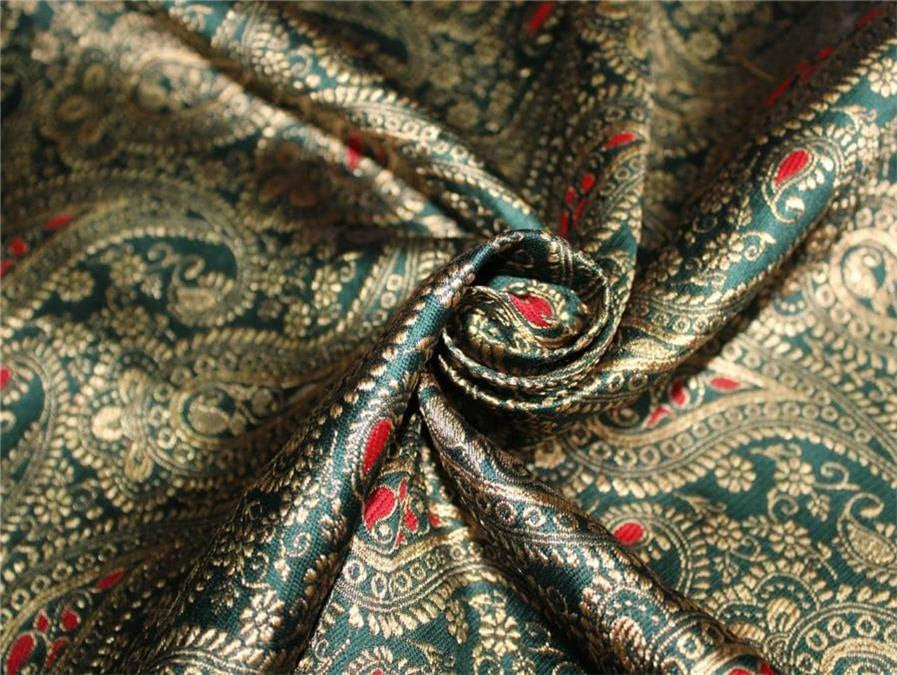 Silk brocade fabric green/ red x metallic gold 44" wide BRO664[2]