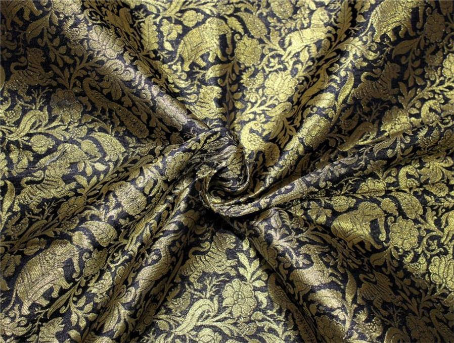 Silk Brocade navy blue Fabric x metallic Gold Animal Figure Motifs 44" wide BRO665[1]