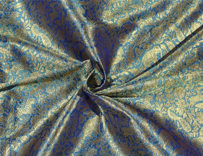 Silk Brocade blue Fabric with metallic Gold Animal Figure Motifs 44" wide BRO665[3]