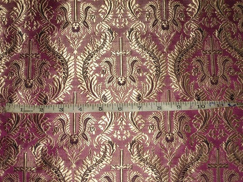 SILK BROCADE FABRIC Pinkish Purple,Gold & Black color 44" wide BRO166[2]