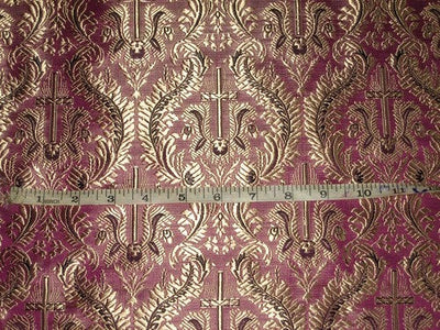 SILK BROCADE FABRIC Pinkish Purple,Gold & Black color 44" wide BRO166[2]