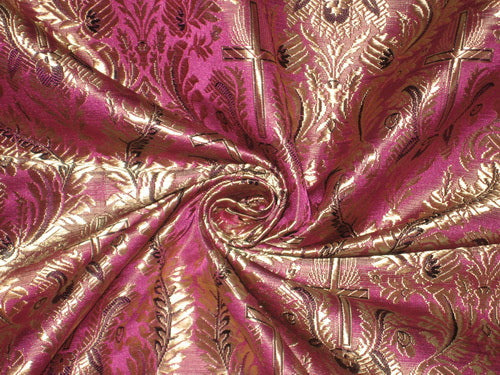 SILK BROCADE FABRIC Pinkish Purple,Gold & Black color 44" wide BRO166[2]