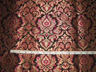 Silk Brocade Fabric Pink,Black &amp; Metallic Gold 44" wide BRO169[2]