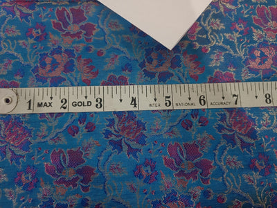 Silk Brocade Fabric Blue, Pink & Gold 44" single length 0.75 yards only