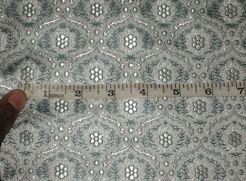 SILK BROCADE FABRIC Teal &amp; Grey color 44" WIDE BRO169[6]