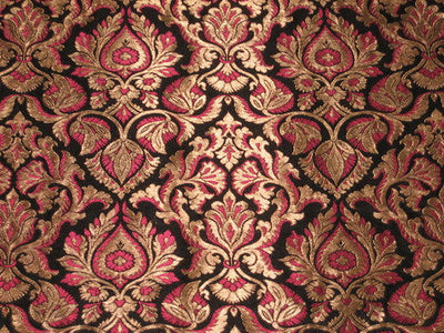 Silk Brocade Fabric Pink,Black &amp; Metallic Gold 44" wide BRO169[2]