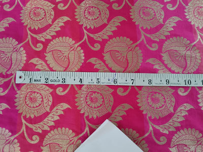 Brocade fabric stripes of two shades of hot pink with white gold floral color 44" wide BRO867[3]