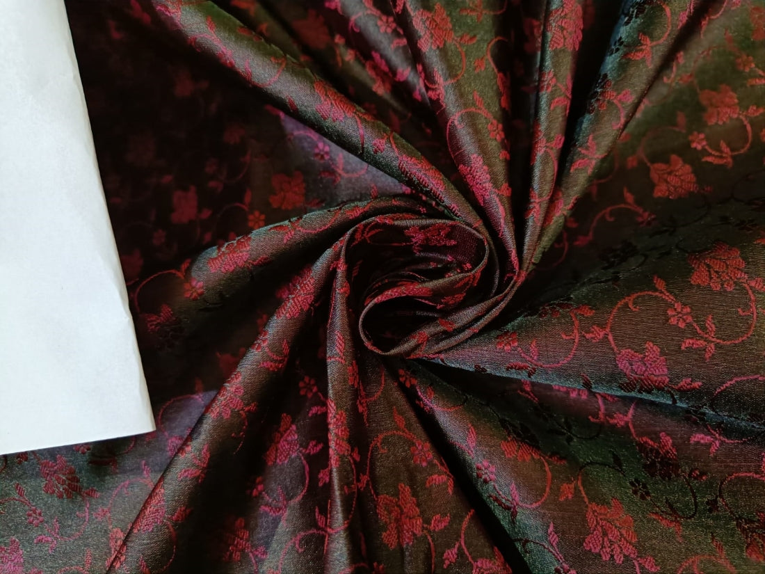 Silk Brocade fabric available  in three colors BLACK/ BLACK BROWN WITH RED/ BLACK WITH RED BRO69