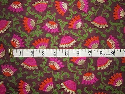 Silk Brocade fabric aubergine, pink rusty orange green and metallic gold color 44" wide BRO734[4]