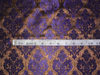 SILK BROCADE FABRIC ROYAL BLUE WITH METALLIC GOLD 44 INCHES BRO302[3]