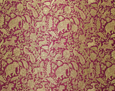 Silk Brocade Fabric magenta x metallic Gold Animal Figure Motifs 44" wide BRO665[2]