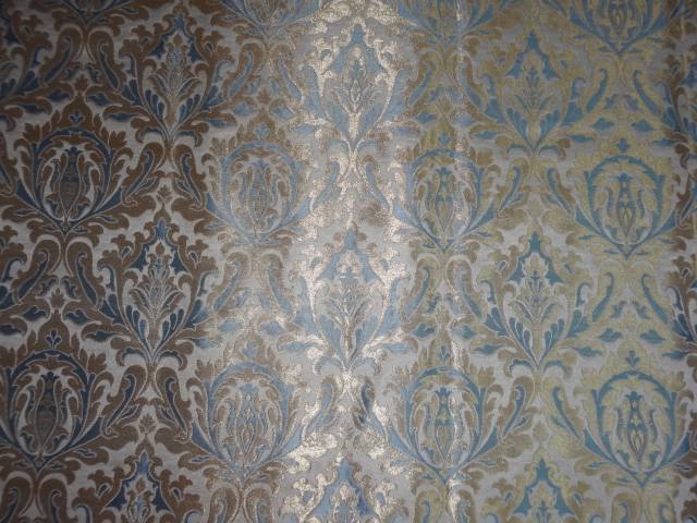 SILK BROCADE FABRIC SEA BLUE IVORY AND METALLIC GOLD COLOR 44" wide BRO407[1]