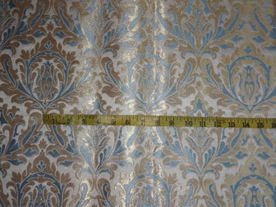 SILK BROCADE FABRIC SEA BLUE IVORY AND METALLIC GOLD COLOR 44" wide BRO407[1]