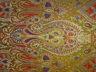 SILK BROCADE TURMERIC YELLOW,RED,PURPLE &amp; METALIC GOLD