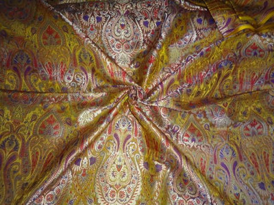 SILK BROCADE TURMERIC YELLOW,RED,PURPLE &amp; METALIC GOLD