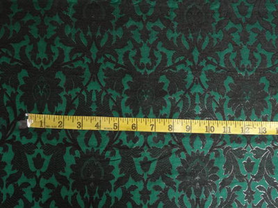 PURE SILK BROCADE FABRIC DARK GREEN WITH BLACK