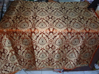 SILK BROCADE FABRIC ORANGE,BLACK &amp; METALLIC GOLD