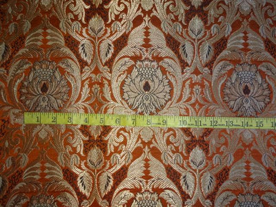 SILK BROCADE FABRIC ORANGE,BLACK &amp; METALLIC GOLD