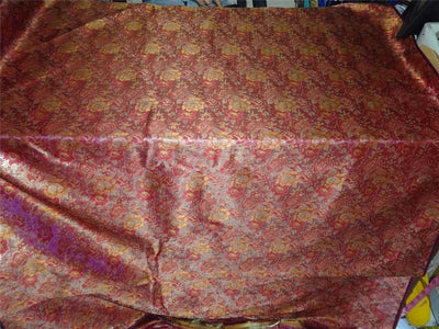 SILK BROCADE PURPLE RED MUSTARD &amp; GOLD COLOR 44&quot;INCH