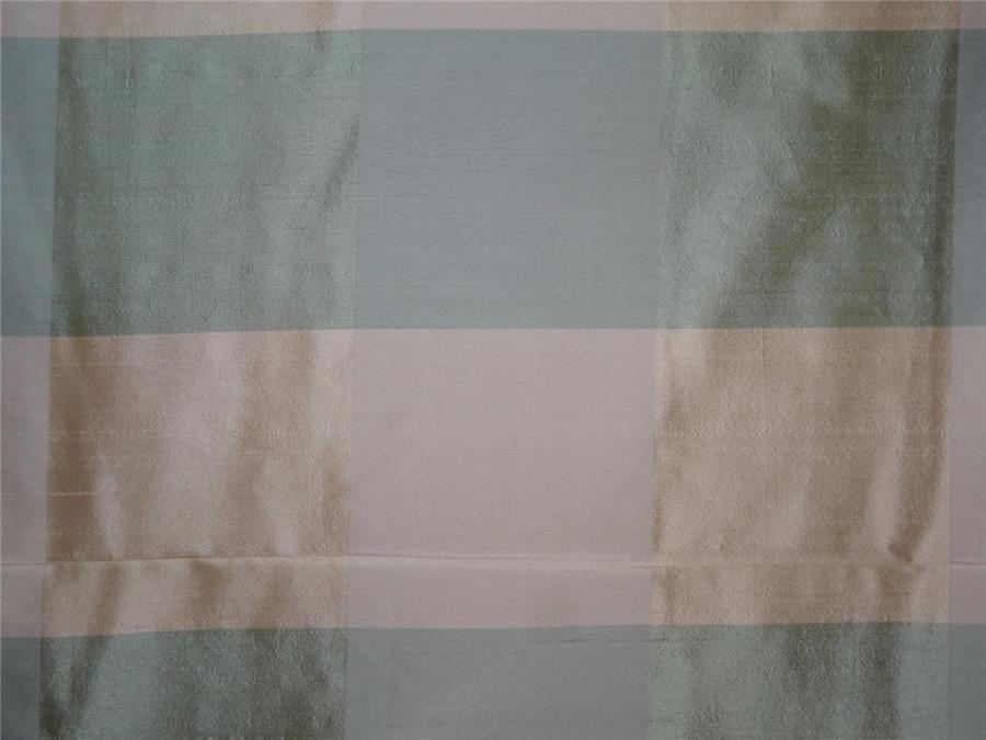 SILK DUPIONI SHADES OF GREEN/CREAM,GOLD PLAIDS FABRIC 54" wide DUP#C39[3]