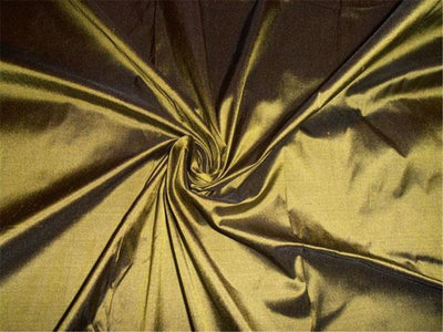 100% PURE SILK DUPIONI FABRIC KHAKHI GREEN colour 54&quot; wide WITHOUT SLUBS*