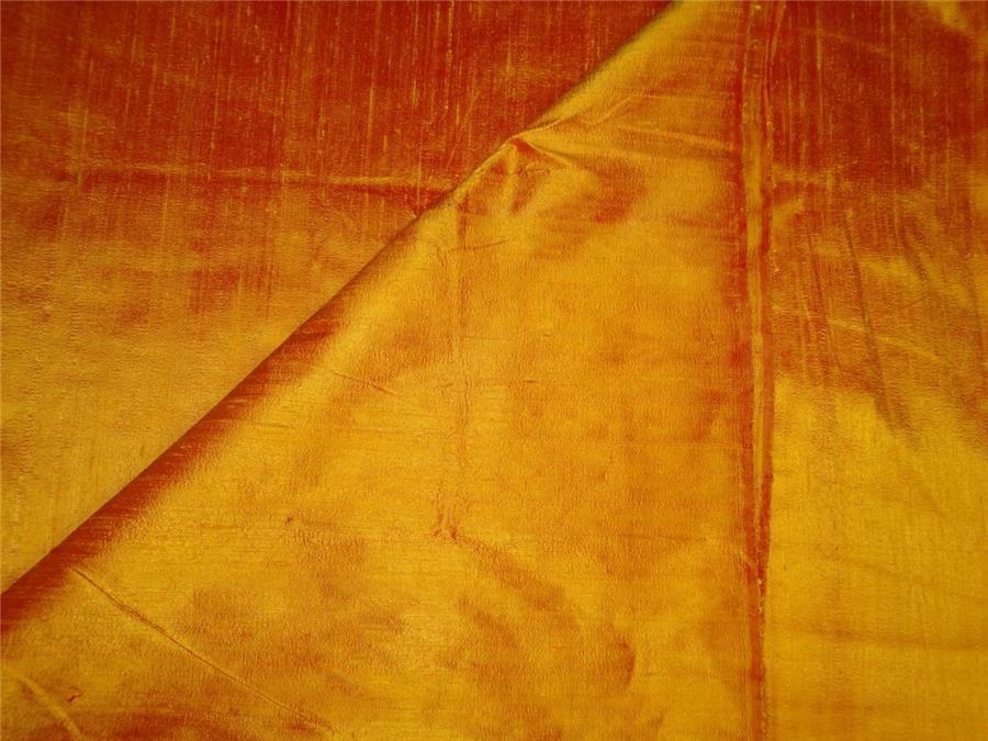 100% PURE SILK DUPION FABRIC YELLOW X RED colour 54&quot; wide WITH SLUBS*MM68[4]