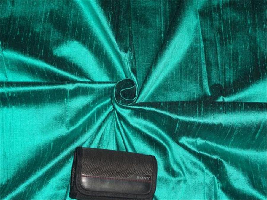 100% PURE SILK DUPIONI FABRIC DUSTY OCEAN BLUEISH GREEN colour 54&quot; wide WITH SLUBS*