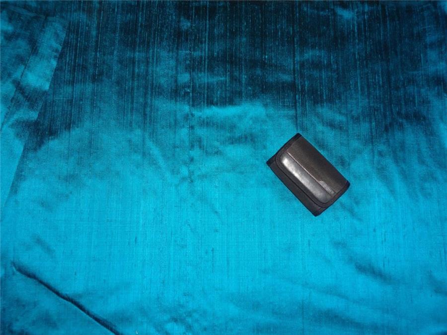 100% PURE SILK DUPIONI FABRIC DEEP BLUE X AQUA BLUE colour 54&quot; wide WITH SLUBS*