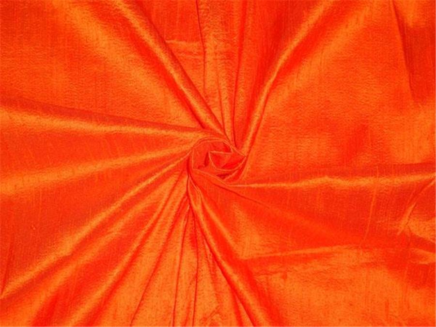 100% PURE SILK DUPIONI FABRIC BRIGHT ORANGE colour 54&quot; wide WITH SLUBS*