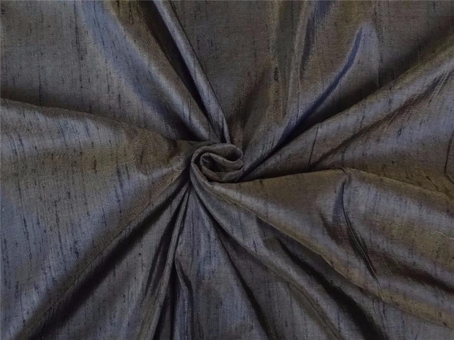 100% PURE SILK DUPIONI FABRIC DUSTY DEEP BROWN X BLACK colour 54&quot; wide WITH SLUBS*