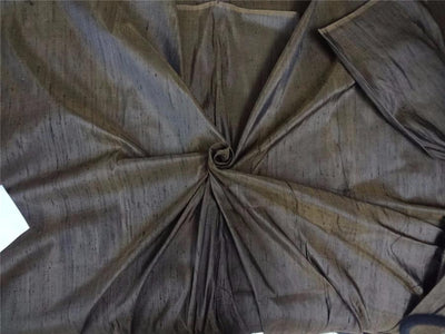 100% PURE SILK DUPIONI FABRIC DUSTY DEEP BROWN X BLACK colour 54&quot; wide WITH SLUBS*