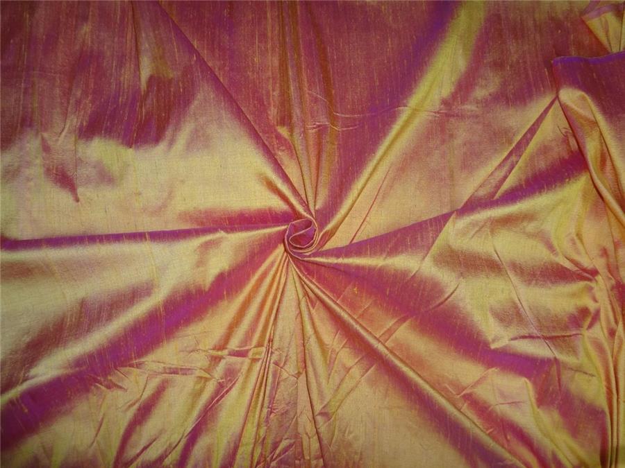 100% PURE SILK DUPION FABRIC YELLOW X PINK colour 54&quot; wide WITH SLUBS*[MM68[5]