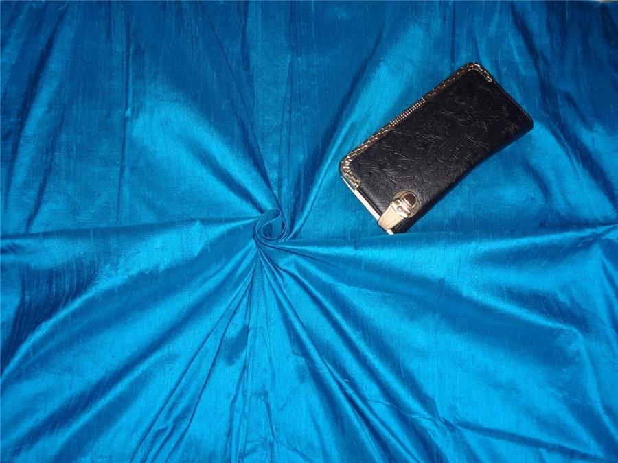 100% PURE SILK DUPIONI FABRIC DEEP OCEAN BLUE colour 54&quot; wide WITH SLUBS*