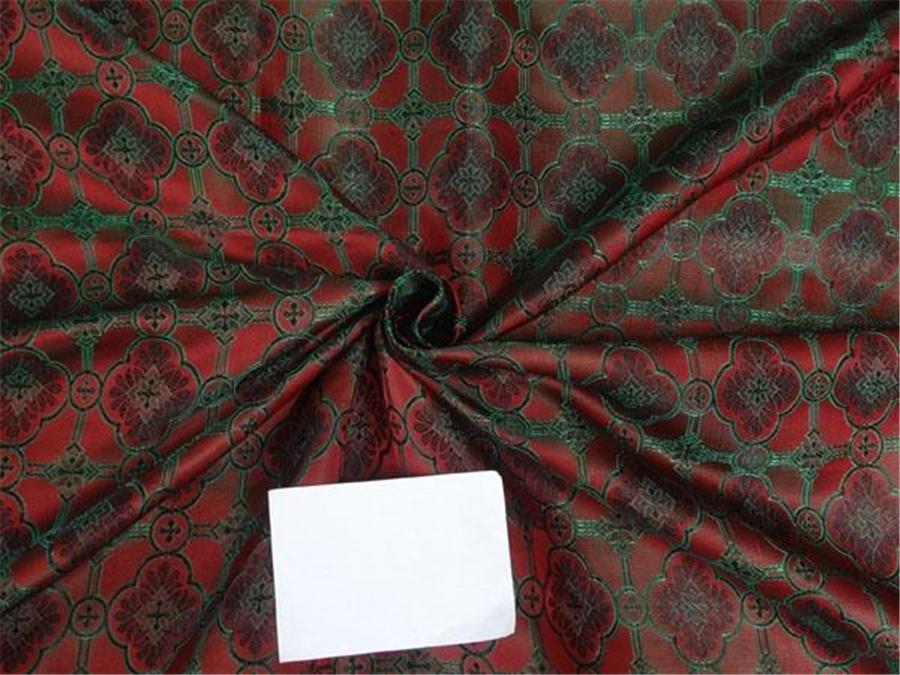 SILK BROCADE FABRIC RED,BLACK X GREEN COLOR 44&quot;BRO476[2]