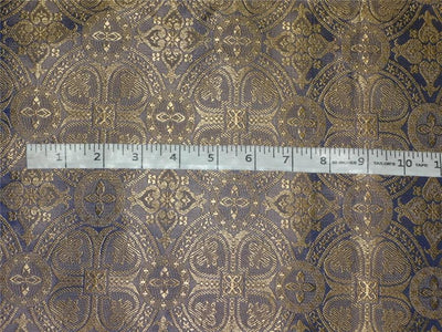 BROCADE FABRIC INK BLUE X GOLDEN DARK BEIGE 44&quot; INCH