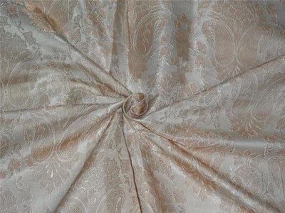 SILK BROCADE FABRIC METALLIC OLD GOLD X CREAM COLOR 44&quot;INCH